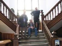 0664 - Howard (Kneard), Andy and Rick Canning on the main stairs at Capron House